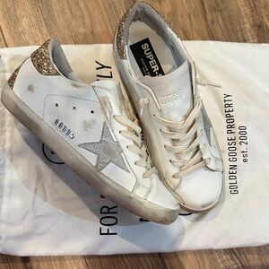 Golden Goose White Sneakers with Gold and Silver Accents